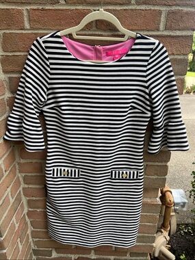Lilly Pulitzer Black & White Striped Dress with Pink Lining
